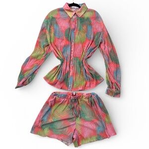 Jess Lea Colorful Fern Print Shirt and Shorts Beach/Pool Set